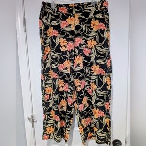 Kensie Linen Blend Floral Print Pants Sz Lg